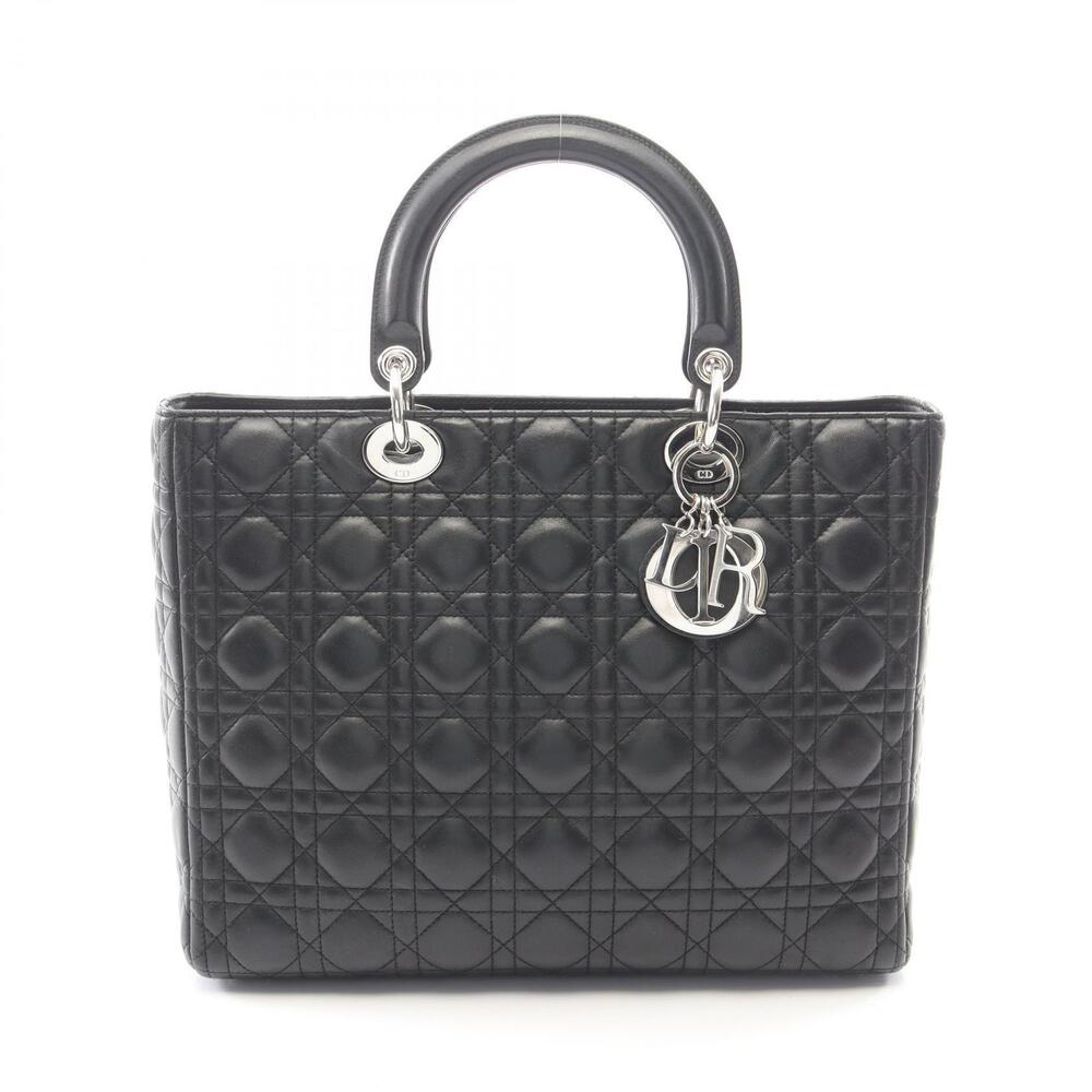 Christian Dior Lady Cannage Handbag Leather Black